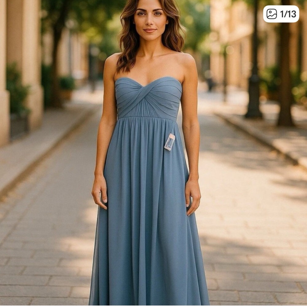 Birdy Grey GRACE Convertible Dusty Blue Chiffon Formal Dress Gown Medium NWT